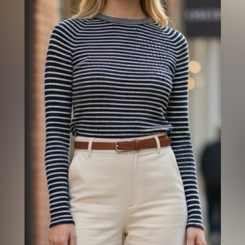 J McLaughlin Striped Crewneck Ribbed Slim Fit Sweater Small